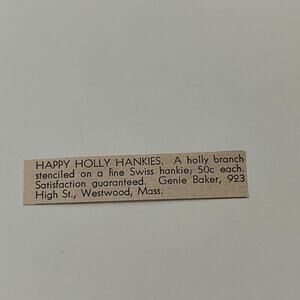 Happy Holly Hankies Swiss Genie Baker Westwood MA 1952 Magazine Ad SAG5-S4